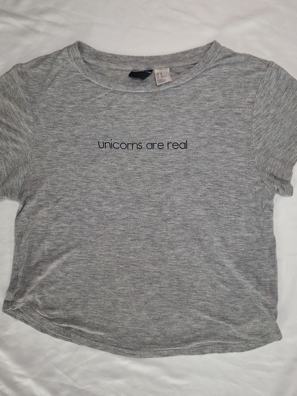 Divided "Unicorns Are Real" Grey Soft T-Shirt Crop Top Size XS